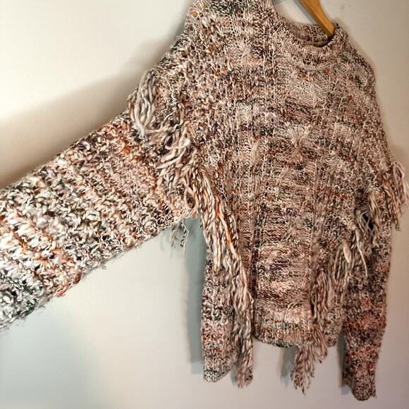 Joie Meghan Cable Knit Wool Blend Long Sleeve Fringe Sweater Size M - Picture 4 of 8
